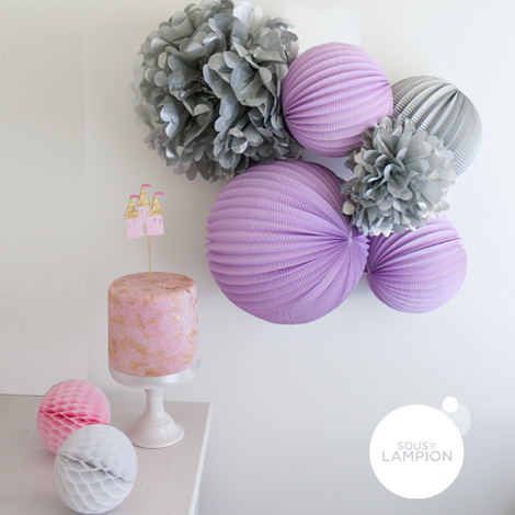 lampions mauve et gris pour décorer un anniversaire ou une chambre d'enfants