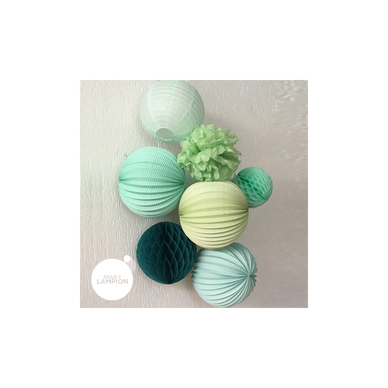 ADLKGG Lot De 21 Lanternes Rondes En Papier Vert Sauge à Suspendre