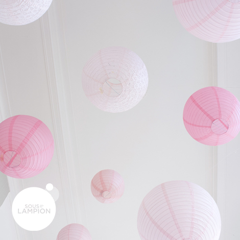 Pink and white wedding - set of 9 paper lanterns