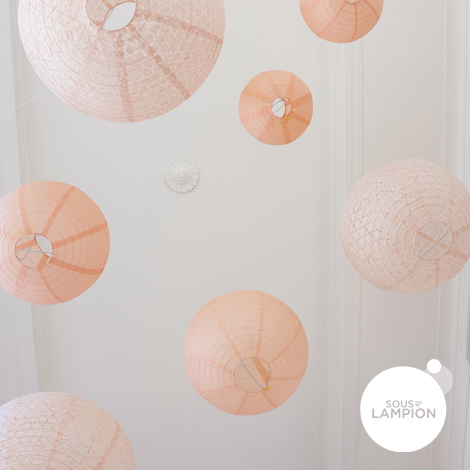 Peach and pink wedding - set of 9 paper lanterns