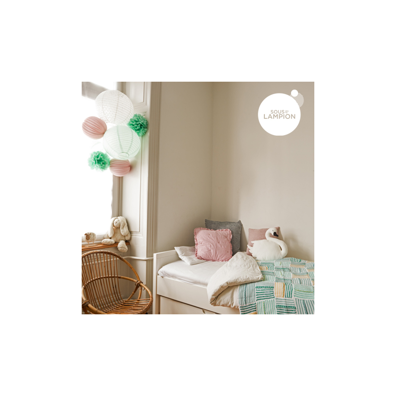 Pink and mint paper lantern set for babyshower and nursery decor