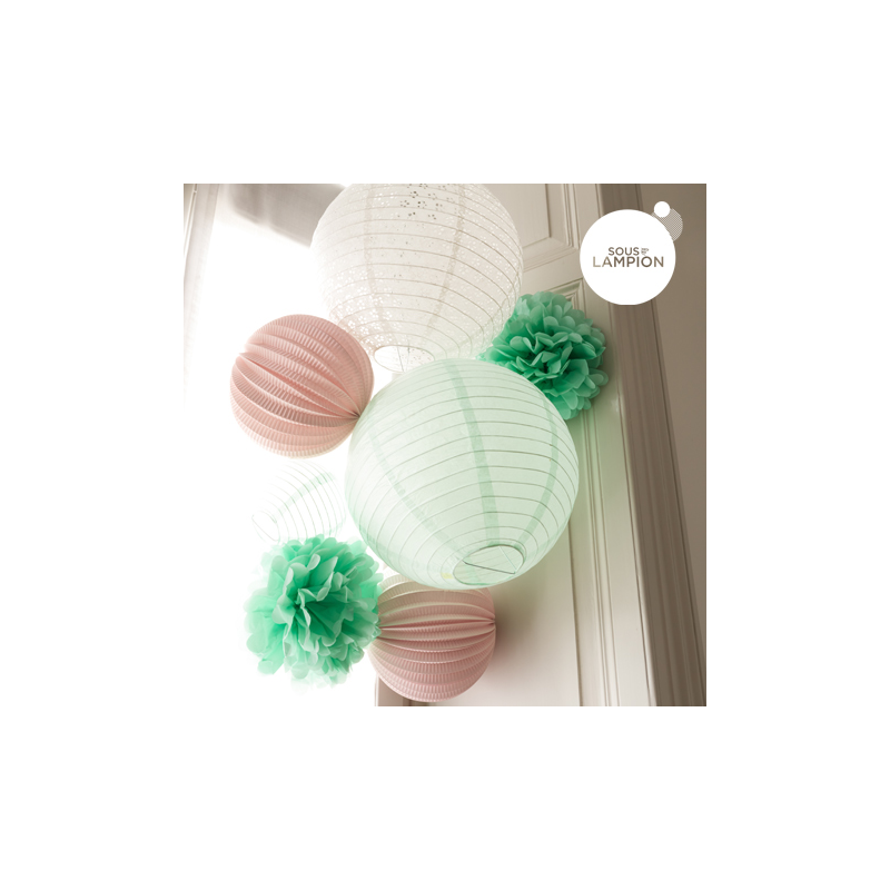 Pink and mint paper lantern set for babyshower and nursery decor