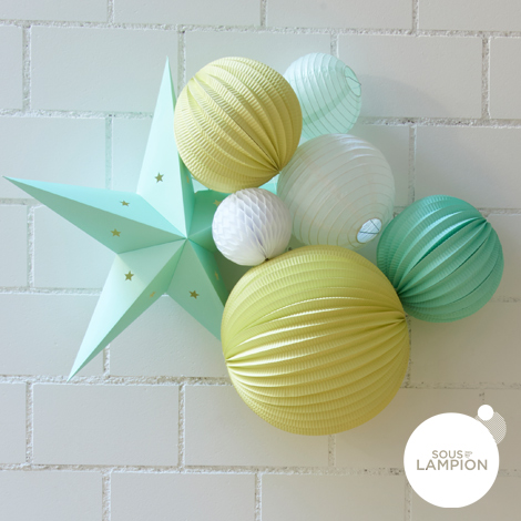 mint and yellow paper lanterns for nursery decor