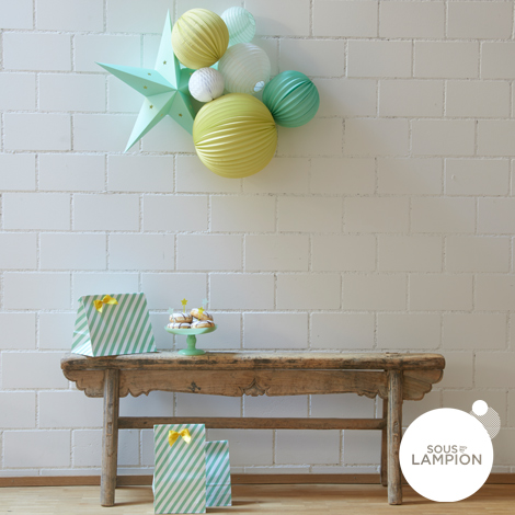 mint and yellow paper lanterns for nursery decor