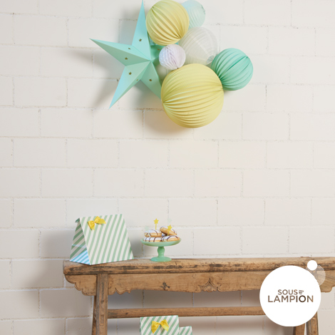 mint and yellow paper lanterns for nursery decor