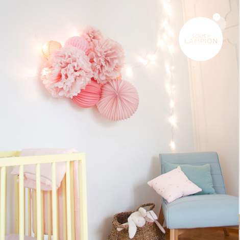 Powder pink paper lantern decor for baby shower and nursery