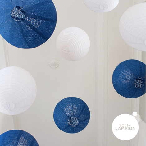 Blue and white wedding - set of 9 paper lanterns
