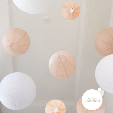 Peach and white wedding - set of 9 paper lanterns