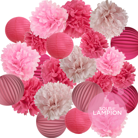 La vie en rose - set d&eacute;co mariage et f&ecirc;te de 30 lanternes