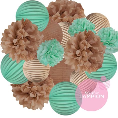 Beige mint - set de 30 lanternes pour d&eacute;co mariage et f&ecirc;te 