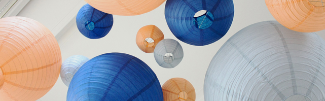 Blue and peach wedding paper lanterns decor