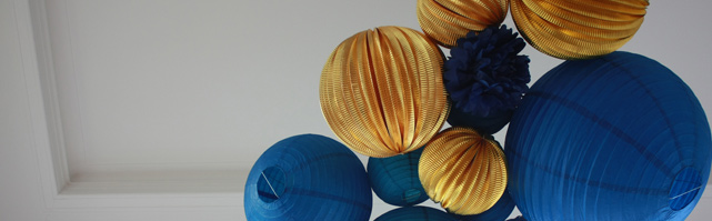 Gold and blue paper lanterns decor