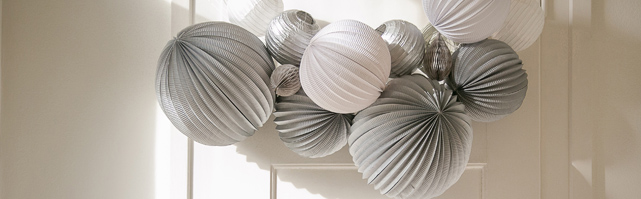 White and grey paper lantern garland for the Holiday