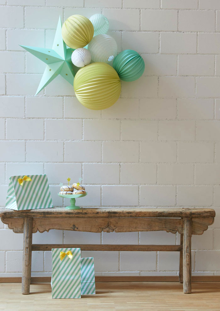 deco anniversaire mint et jaune