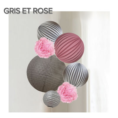 déco murale lampions gris rose