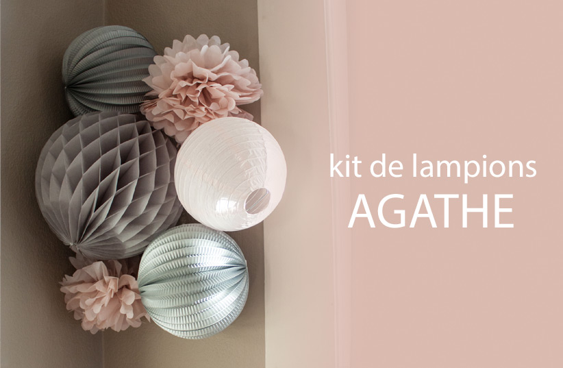 kit de lampions gris et rose